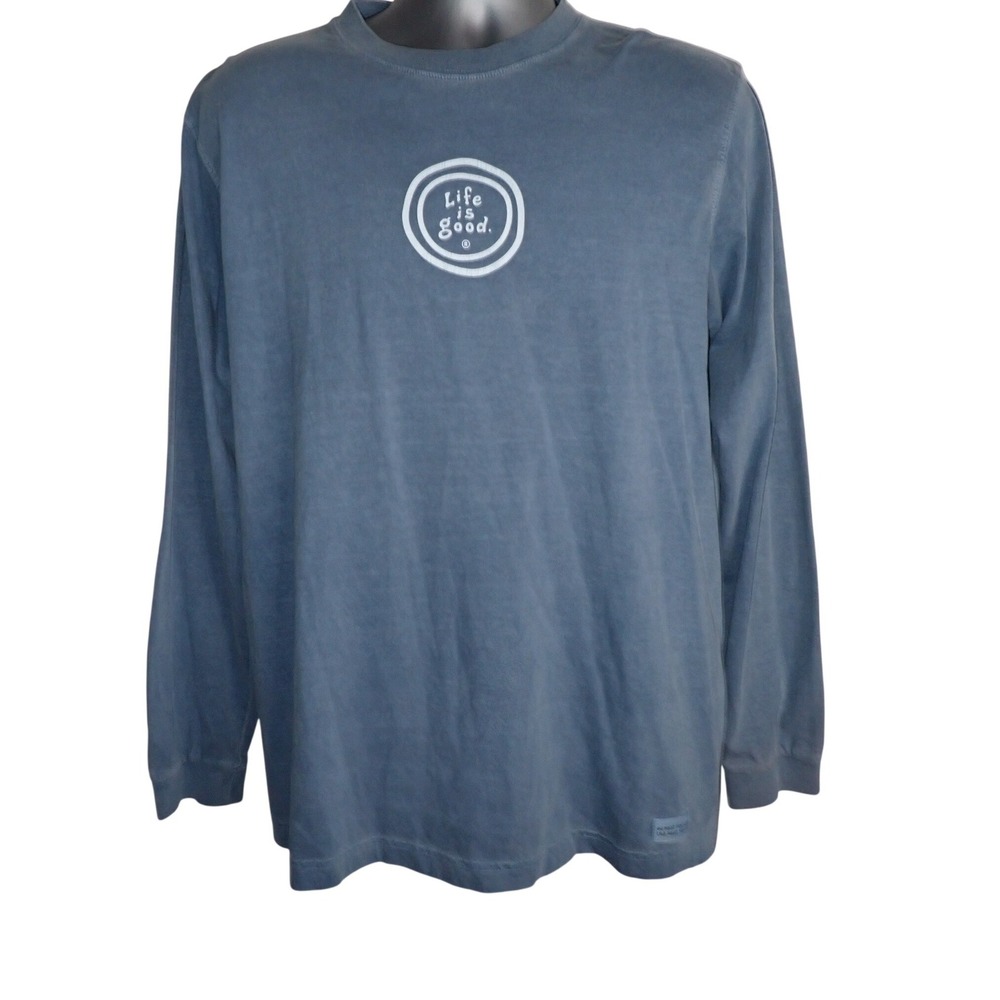 Life is Good Men's Long Sleeve Graphic T-Shirt Blue Size M Simple Smile Classic
